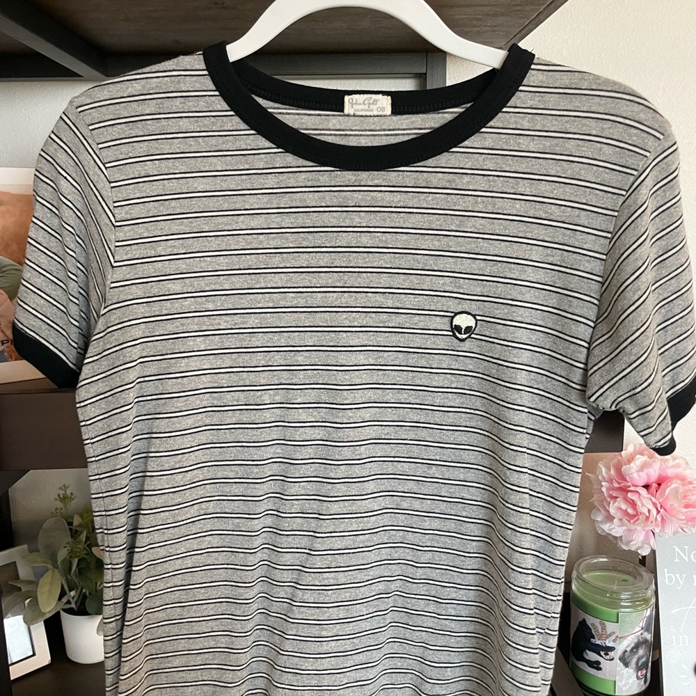 Brandy Melville Black and Gray Striped Tee
